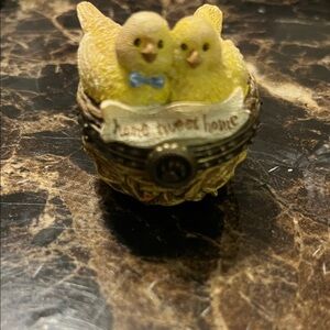 Yellow Lovebirds Trinket Box Figurine